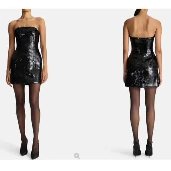 A.L.C. Elsie Strapless Sequin Satin Mini Dress - Black - Picture 2 of 16